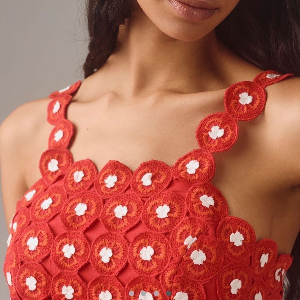 Maeve x Anthropologie Crochet Poplin Halter Midi Dress in Red - Picture 4 of 11